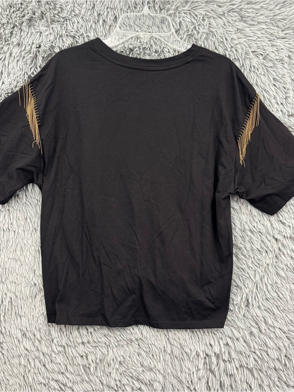Organic Generation Nashville Crop Top Womens Medium Black Graphic Chain Fringe - Picture 7 of 9